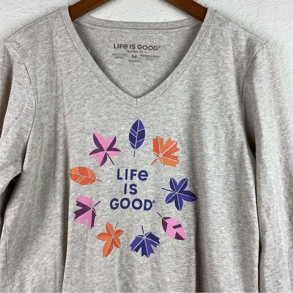 LIFE IS GOOD V-Neck Crusher Tee Fall Leaves - Picture 3 of 6